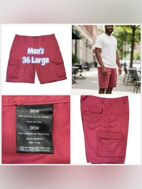 Men's Weatherproof 36 L Cargo Hiking Camping Shorts Red Casual Durable Cotton